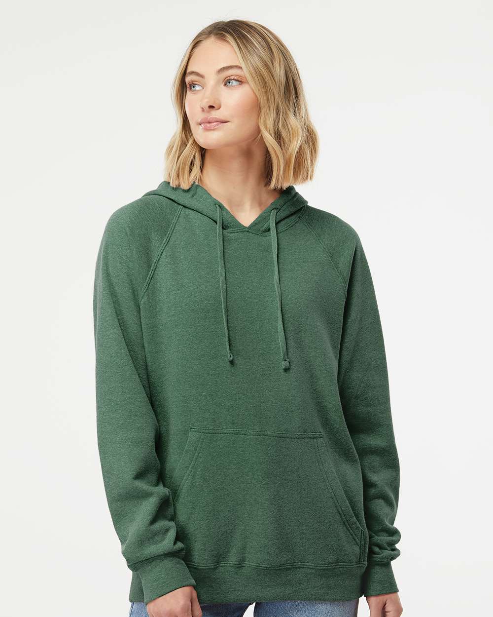 Unisex Special Blend Raglan Hooded Sweatshirt - OnModelFront - B83376542 - Moss