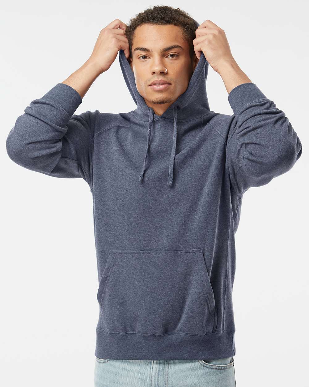 Unisex Special Blend Raglan Hooded Sweatshirt - OnModelFront - B83376862 - Midnight Navy