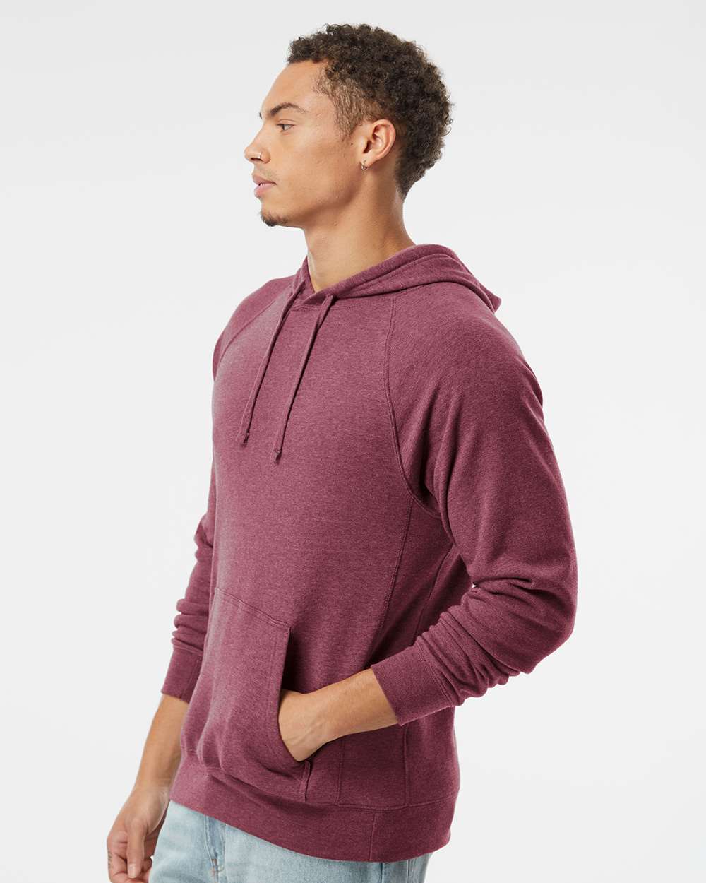 Unisex Special Blend Raglan Hooded Sweatshirt - OnModelSide - B83376222 - Crimson