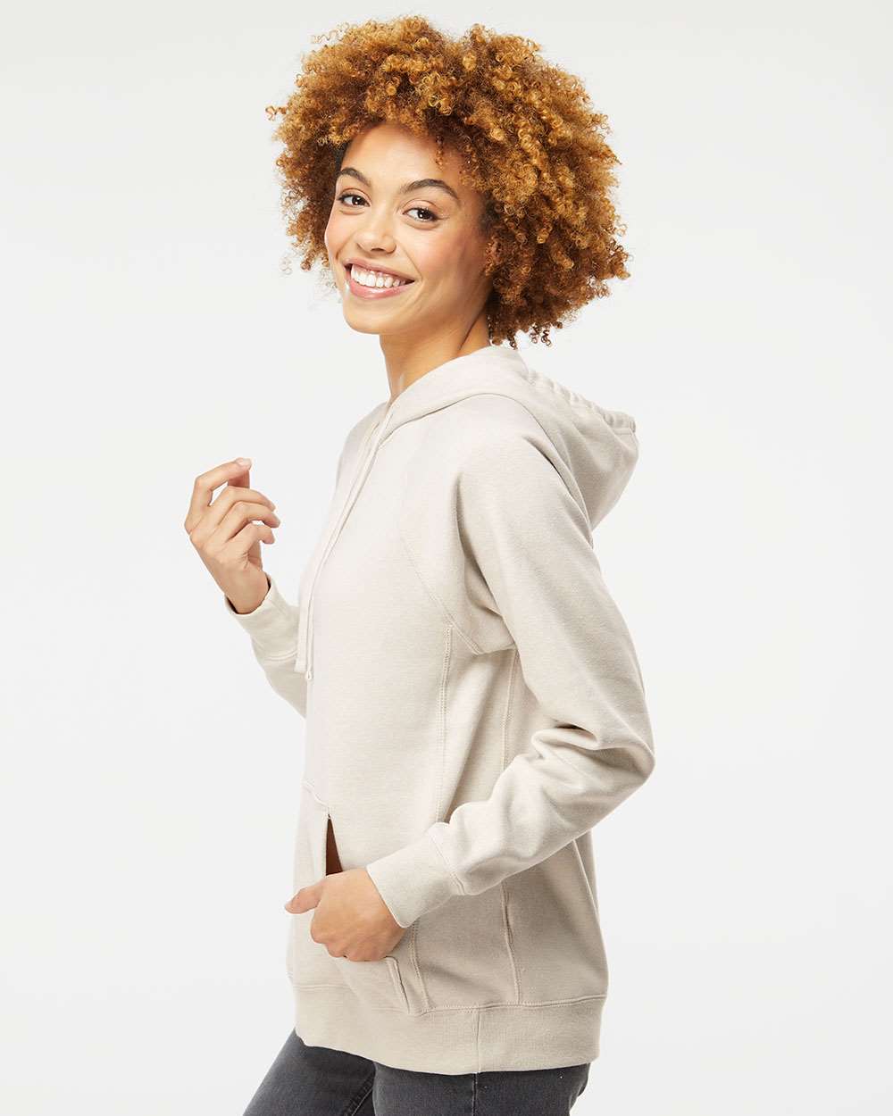 Unisex Special Blend Raglan Hooded Sweatshirt - OnModelSide - B83376242 - Stone Heather