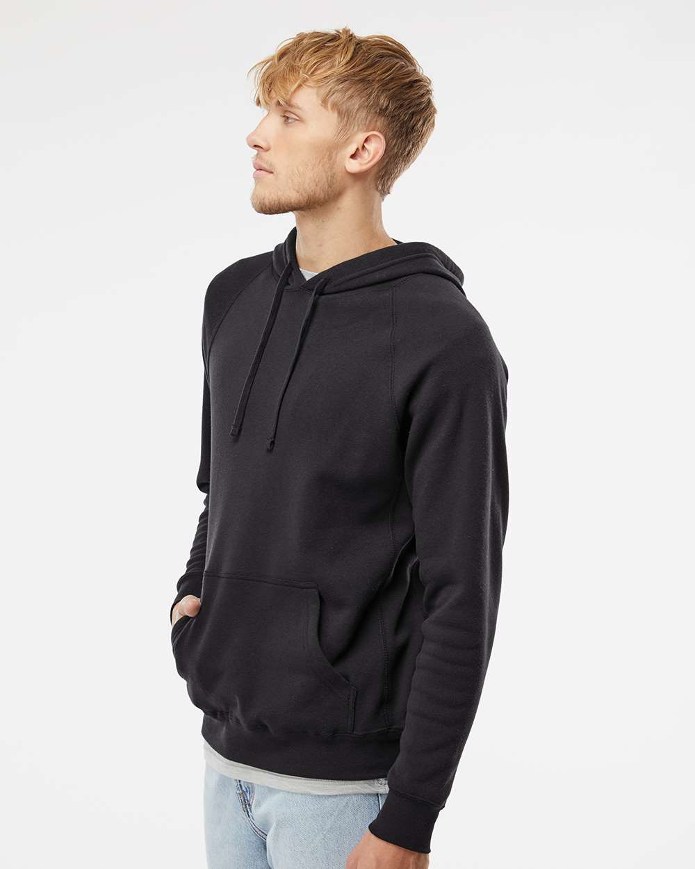 Unisex Special Blend Raglan Hooded Sweatshirt - OnModelSide - B83376502 - Black