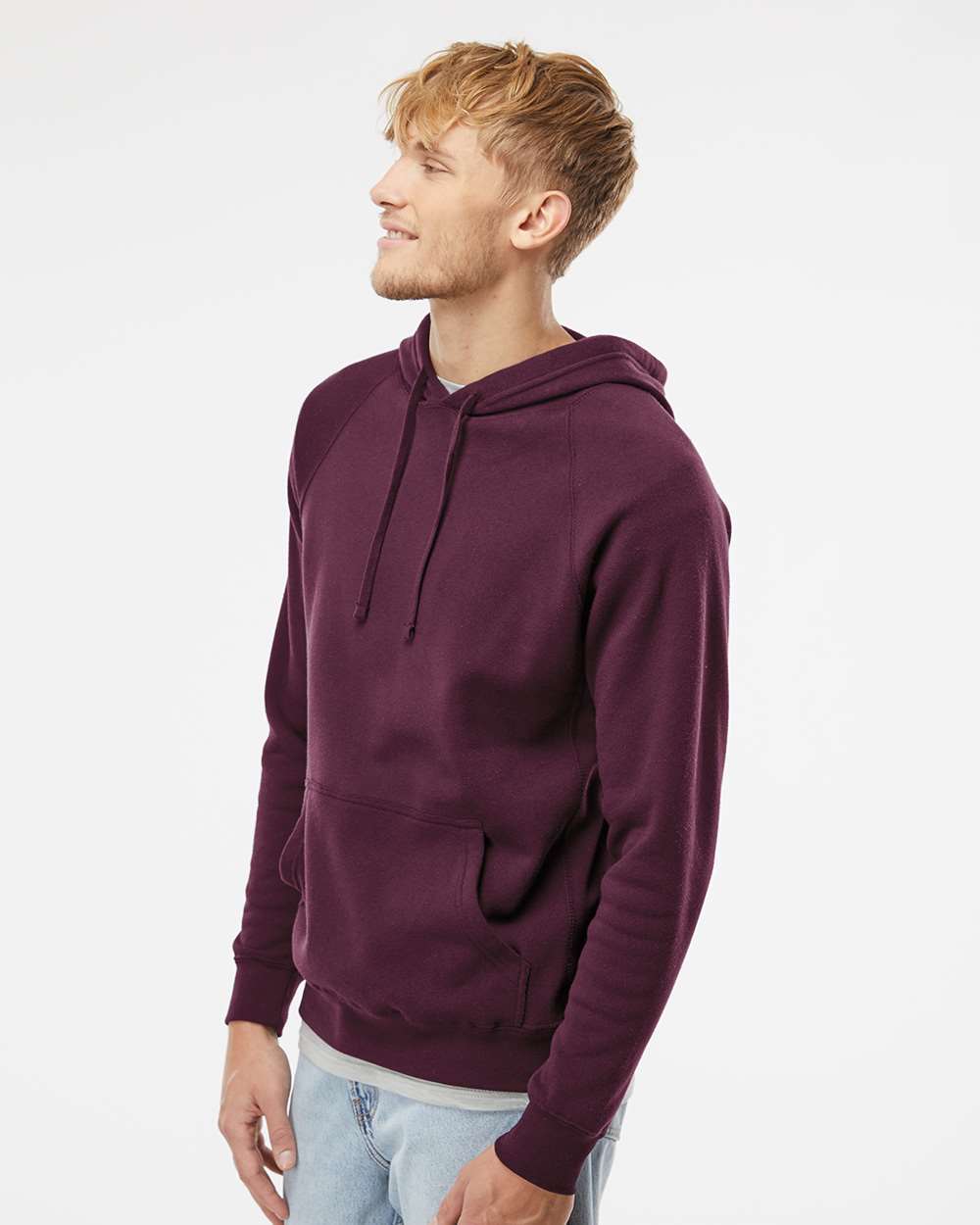 Unisex Special Blend Raglan Hooded Sweatshirt - OnModelSide - B83376532 - Maroon