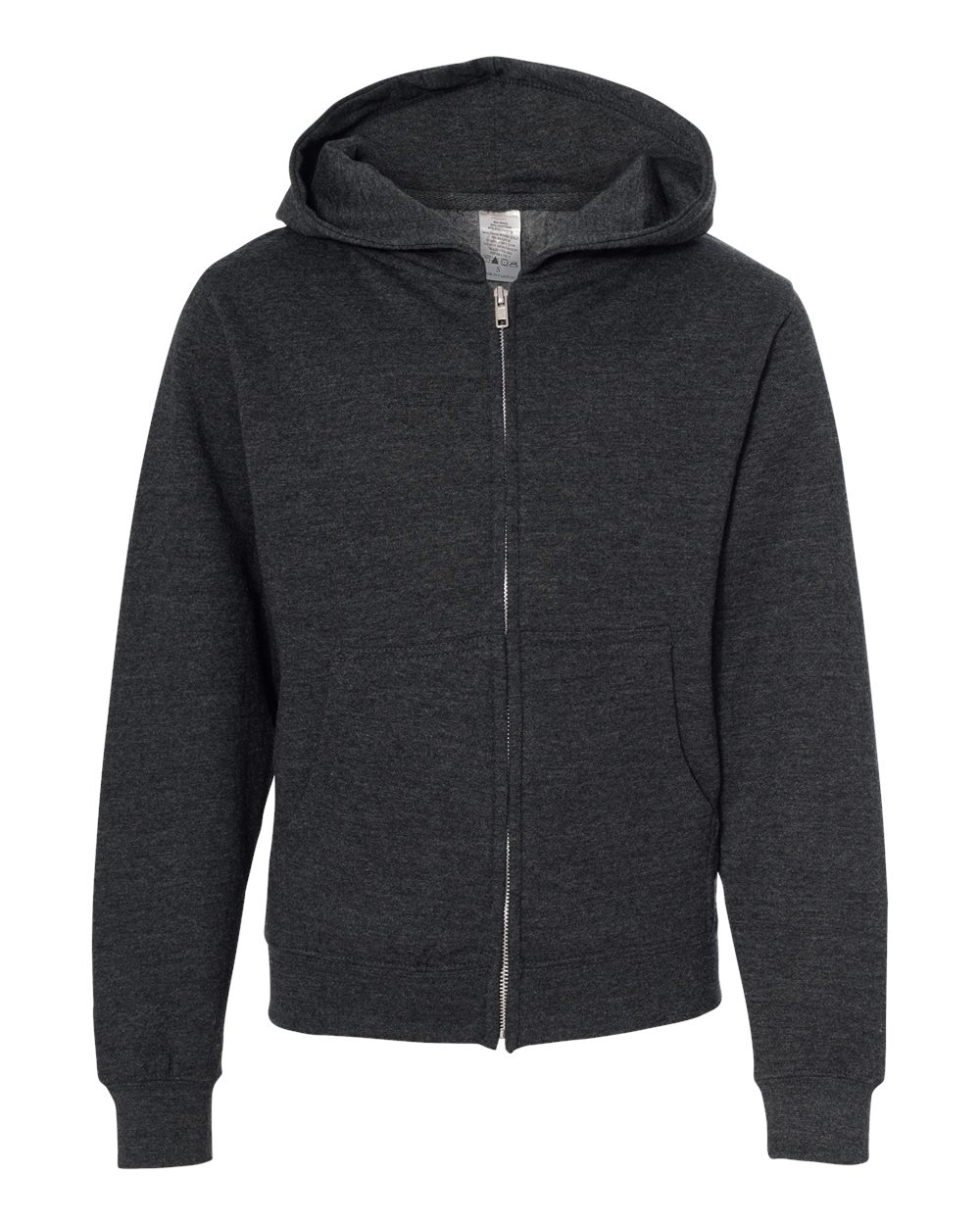 Youth Midweight Full-Zip Hooded Sweatshirt - Front - B32376093 - Charcoal Heather