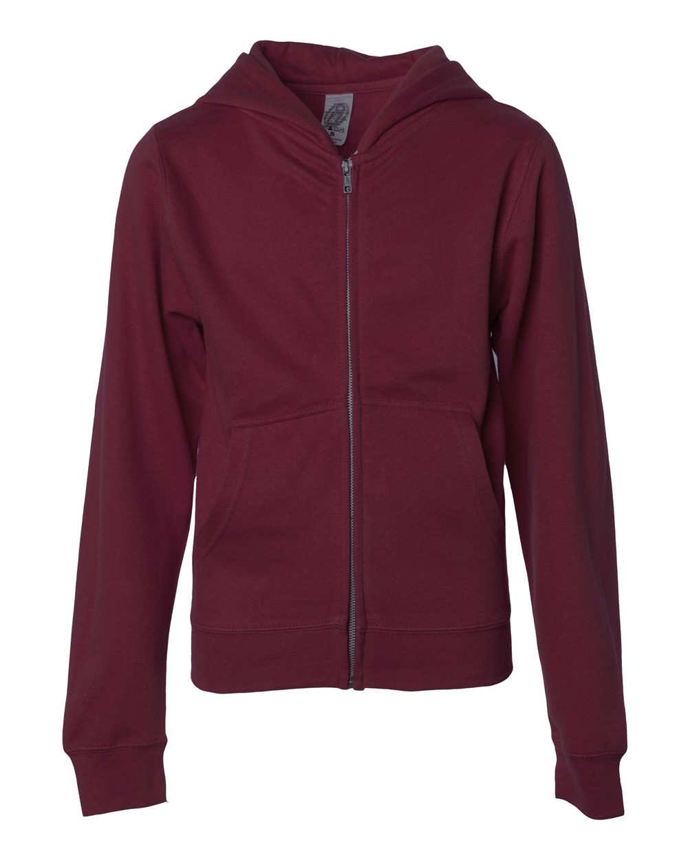 Youth Midweight Full-Zip Hooded Sweatshirt - Front - B32376533 - Maroon