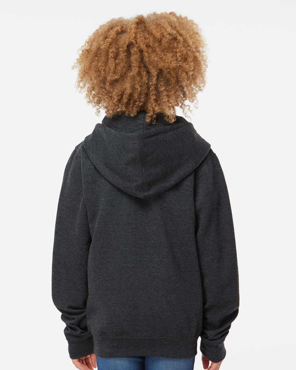 Youth Midweight Full-Zip Hooded Sweatshirt - OnModelBack - B32376093 - Charcoal Heather