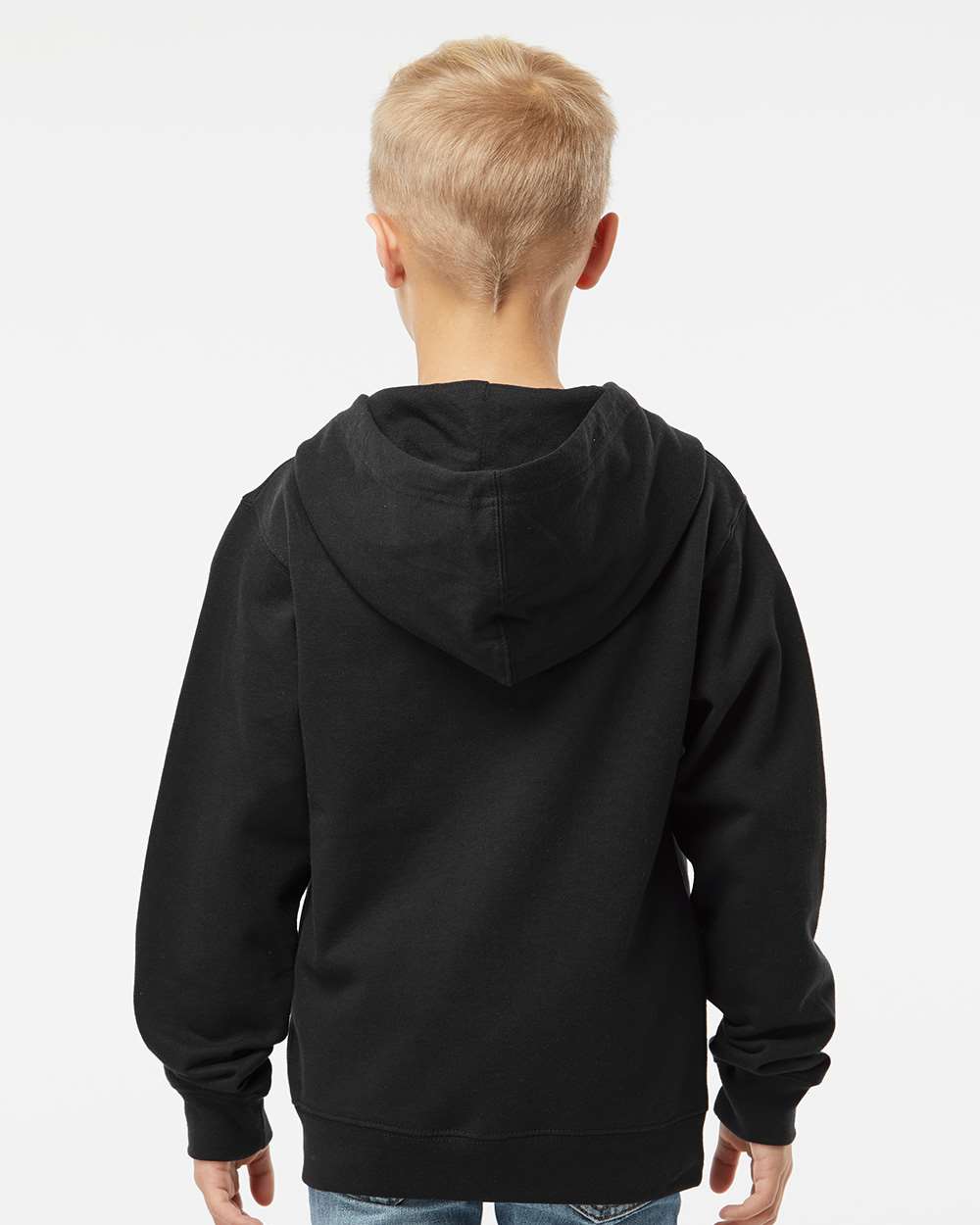 Youth Midweight Full-Zip Hooded Sweatshirt - OnModelBack - B32376503 - Black