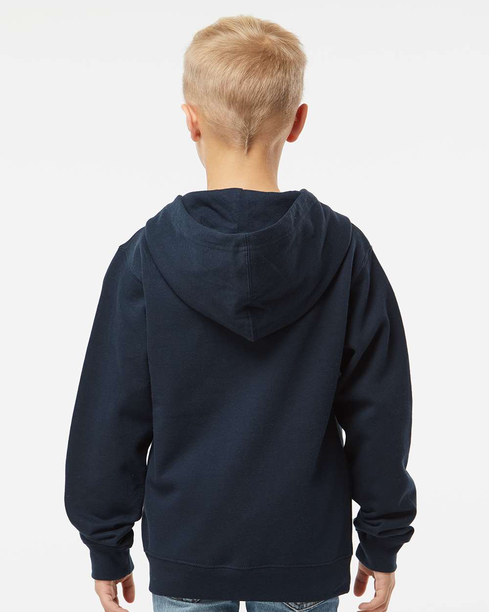 Youth Midweight Full-Zip Hooded Sweatshirt - OnModelBack - B32376653 - Navy
