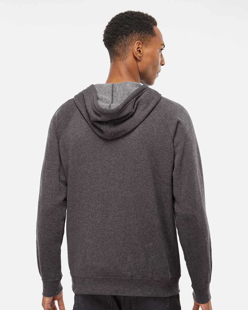 Unisex Special Blend Raglan Full-Zip Hooded Sweatshirt - OnModelBack - B81476092 - Carbon