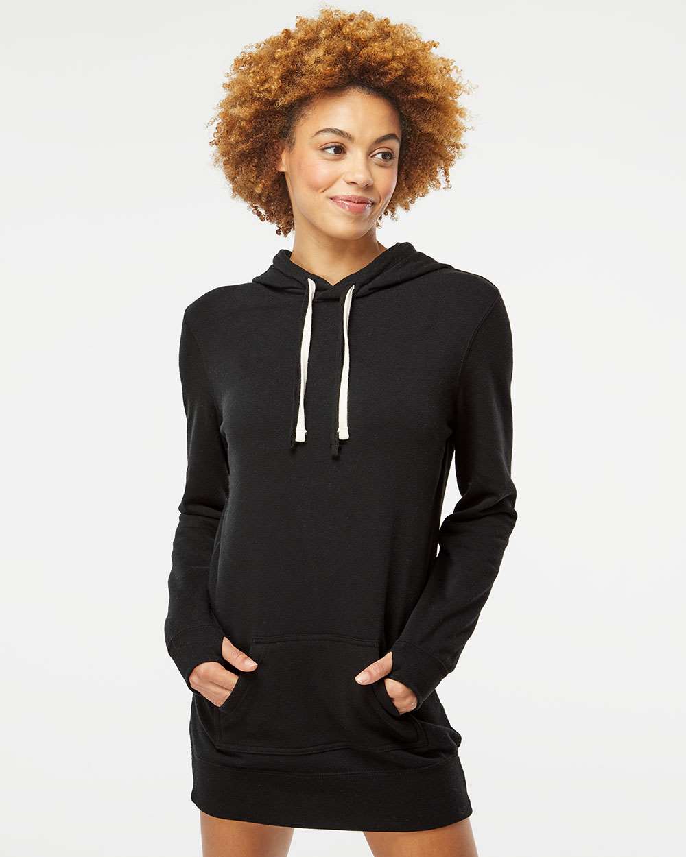 Women’s Special Blend Hooded Sweatshirt Dress - OnModelFront - B23276502 - Black
