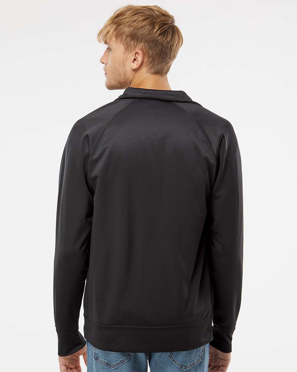 Men's Lightweight Poly-Tech Full-Zip Track Jacket - OnModelBack - B23476512 - Black/ Black