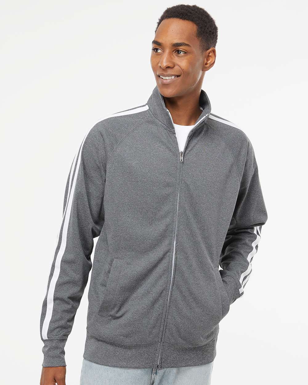Men's Lightweight Poly-Tech Full-Zip Track Jacket - OnModelFront - B23476352 - Gunmetal Heather