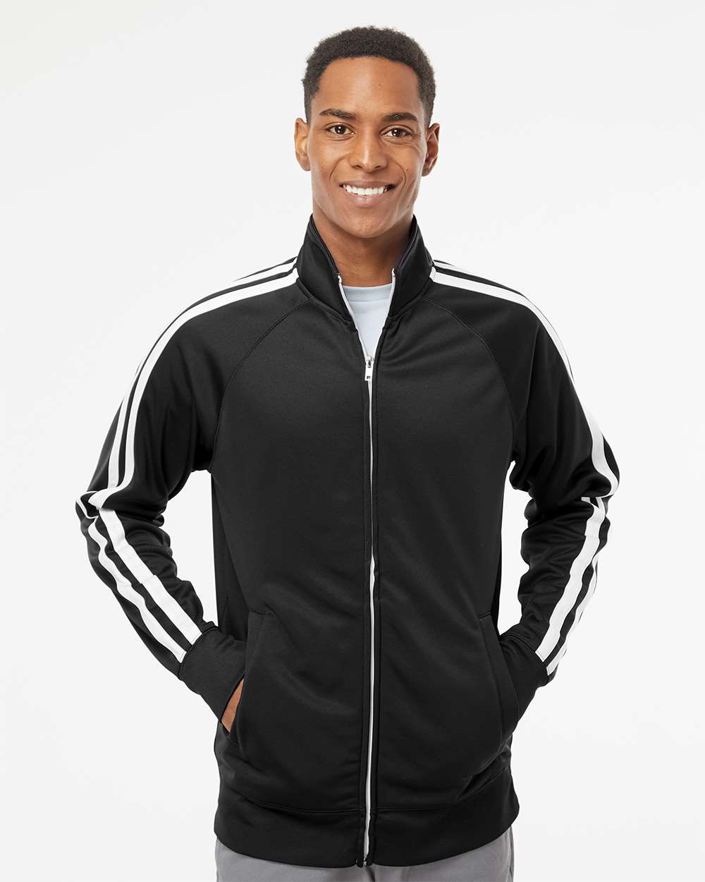 Men's Lightweight Poly-Tech Full-Zip Track Jacket - OnModelFront - B23476502 - Black