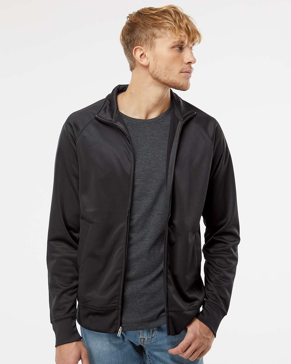 Men's Lightweight Poly-Tech Full-Zip Track Jacket - OnModelFront - B23476512 - Black/ Black