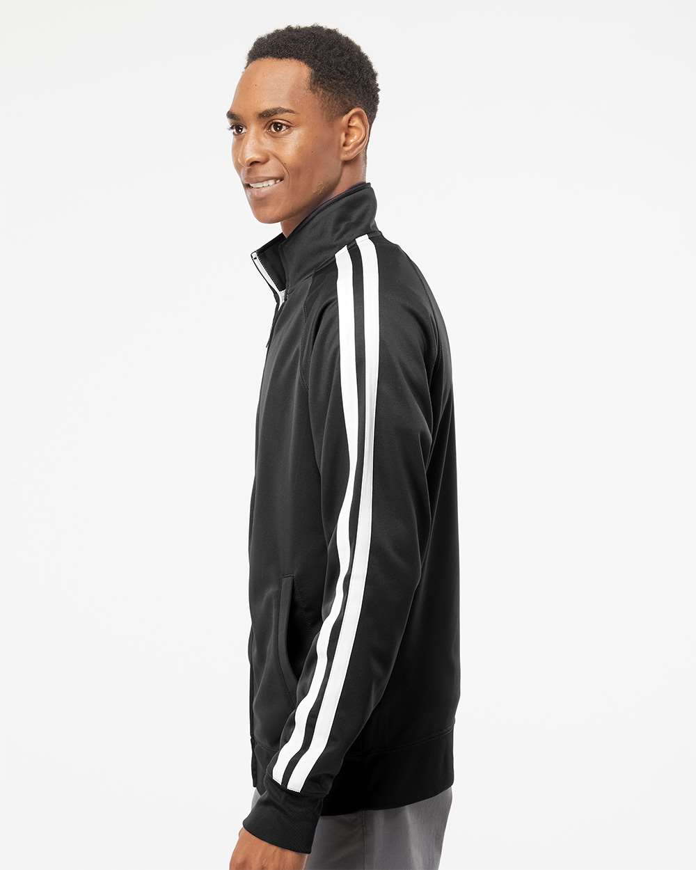 Men's Lightweight Poly-Tech Full-Zip Track Jacket - OnModelSide - B23476502 - Black