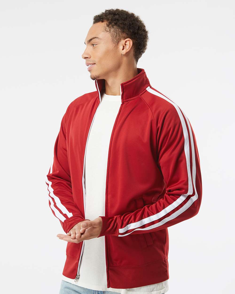 Men's Lightweight Poly-Tech Full-Zip Track Jacket - OnModelSide - B23476522 - Brick Red
