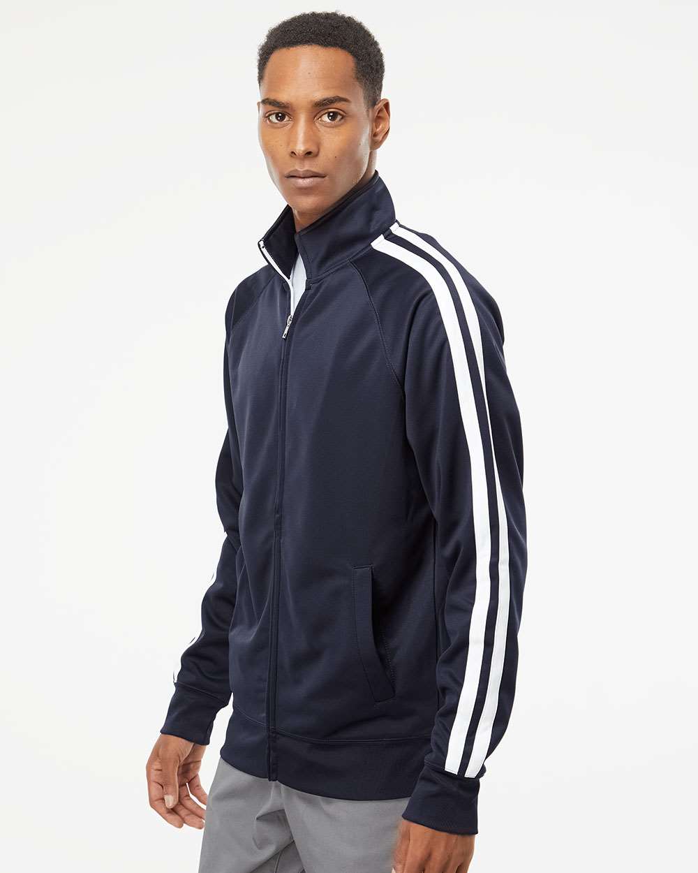 Men's Lightweight Poly-Tech Full-Zip Track Jacket - OnModelSide - B23476652 - Classic Navy