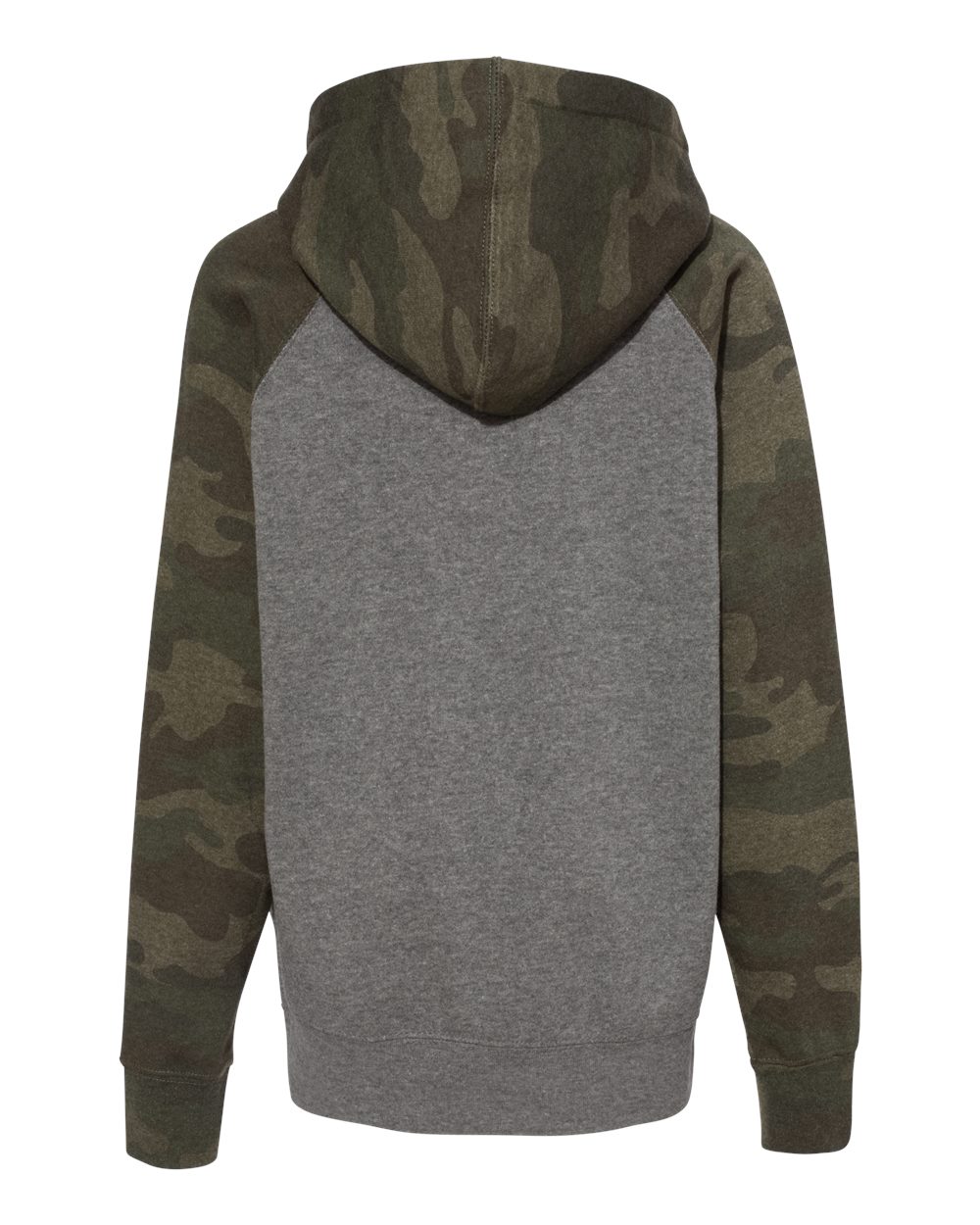 Youth Lightweight Special Blend Raglan Hooded Sweatshirt - Back - B80076982 - Nickel Heather/ Forest Camo