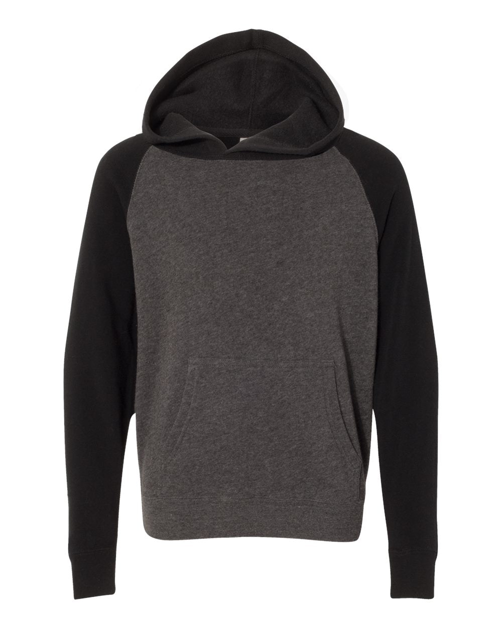 Youth Lightweight Special Blend Raglan Hooded Sweatshirt - Front - B80076092 - Carbon/ Black