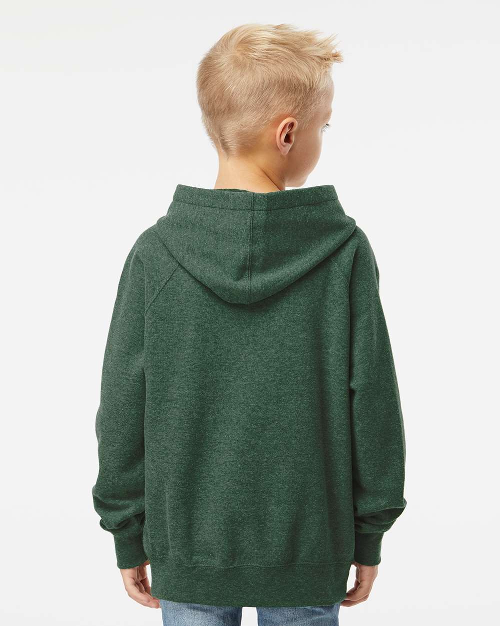 Youth Lightweight Special Blend Raglan Hooded Sweatshirt - OnModelBack - B80076172 - Moss