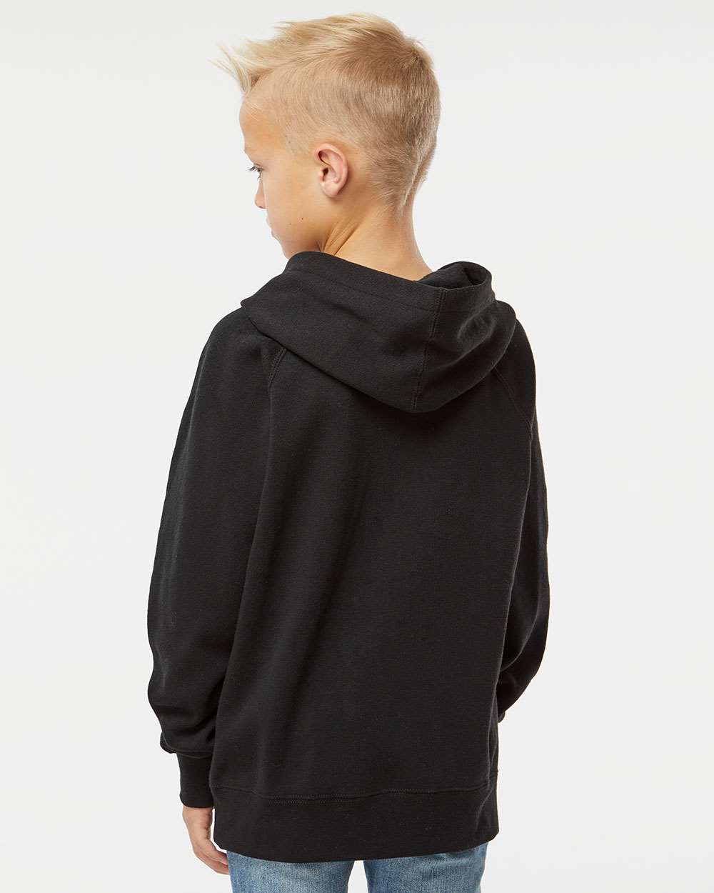 Youth Lightweight Special Blend Raglan Hooded Sweatshirt - OnModelBack - B80076502 - Black