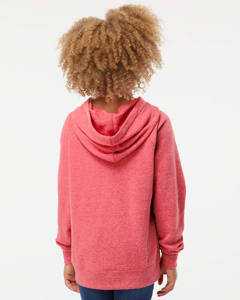 Youth Lightweight Special Blend Raglan Hooded Sweatshirt - OnModelBack - B80076712 - Pomegranate