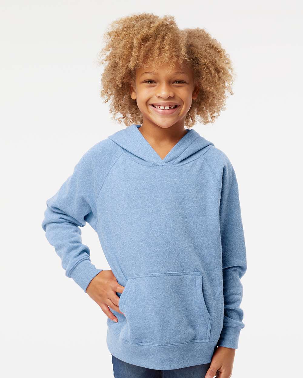 Youth Lightweight Special Blend Raglan Hooded Sweatshirt - OnModelFront - B80076682 - Pacific