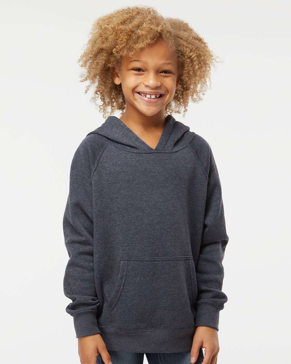 Youth Lightweight Special Blend Raglan Hooded Sweatshirt - OnModelFront - B80076862 - Midnight Navy