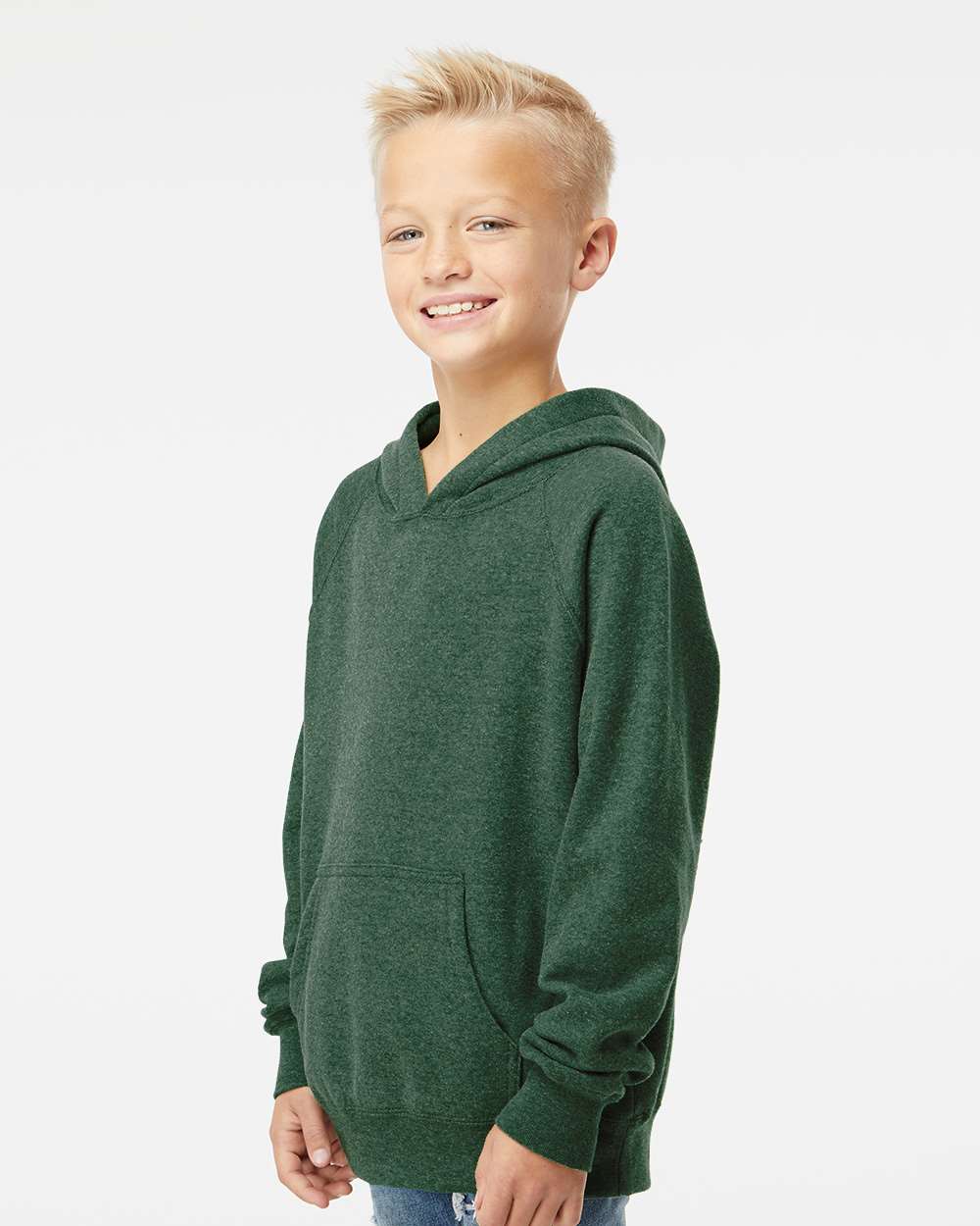 Youth Lightweight Special Blend Raglan Hooded Sweatshirt - OnModelSide - B80076172 - Moss