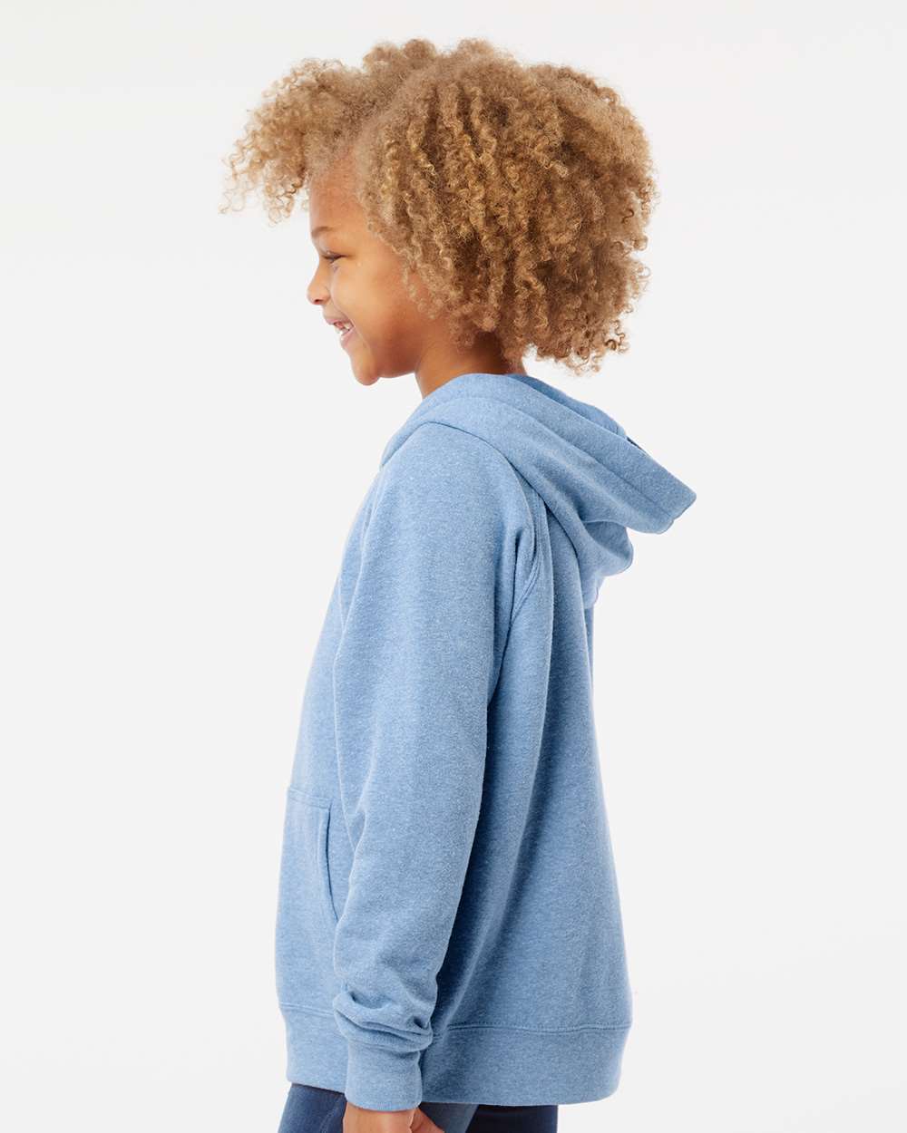 Youth Lightweight Special Blend Raglan Hooded Sweatshirt - OnModelSide - B80076682 - Pacific