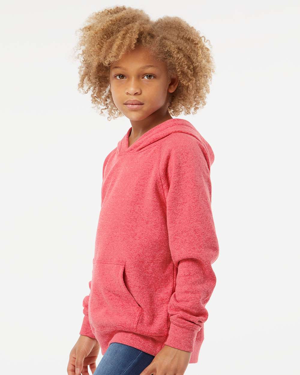 Youth Lightweight Special Blend Raglan Hooded Sweatshirt - OnModelSide - B80076712 - Pomegranate