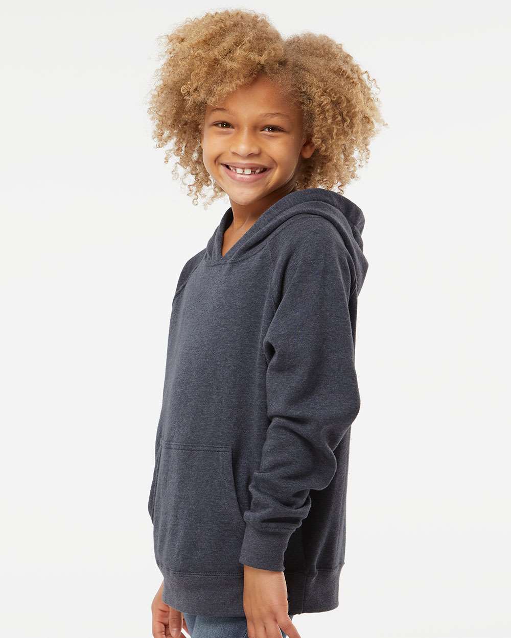 Youth Lightweight Special Blend Raglan Hooded Sweatshirt - OnModelSide - B80076862 - Midnight Navy