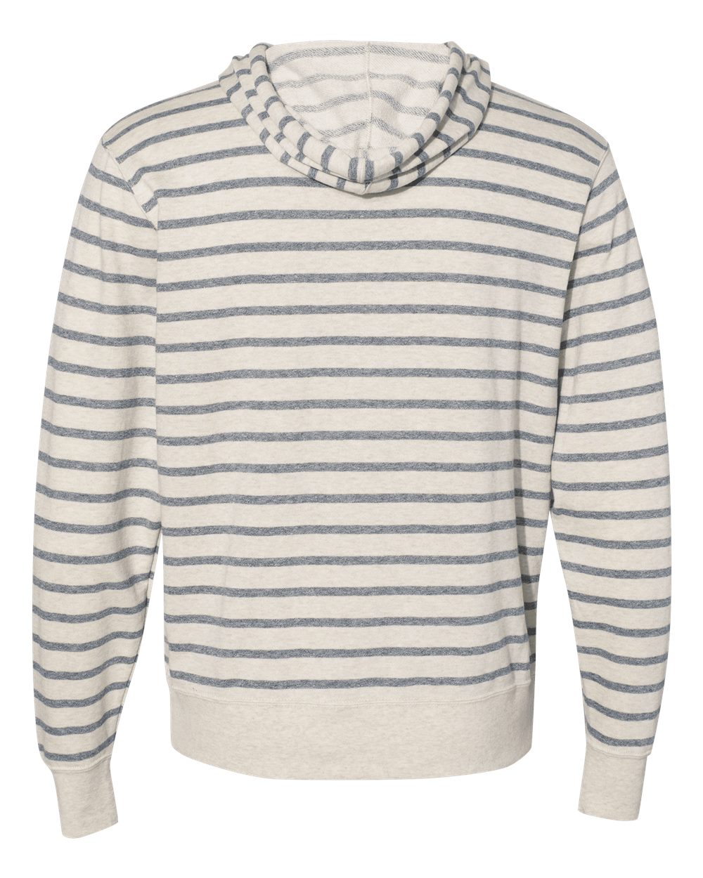 Unisex Midweight French Terry Hooded Sweatshirt - Back - B81576232 - Oatmeal Heather/ Salt & Pepper Stripe