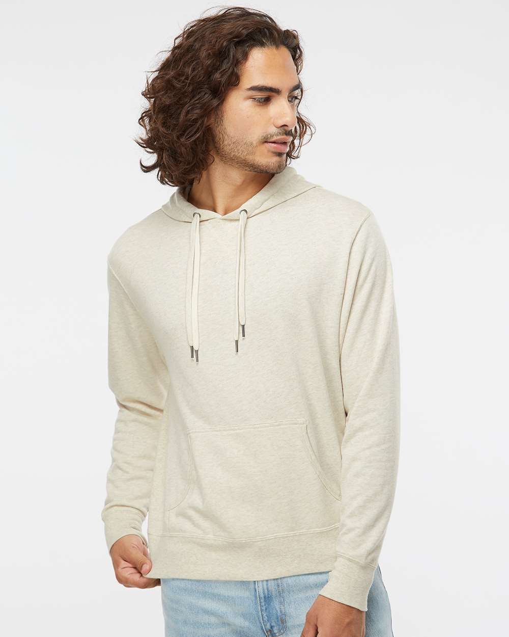 Unisex Midweight French Terry Hooded Sweatshirt - OnModelFront - B81576362 - Oatmeal Heather