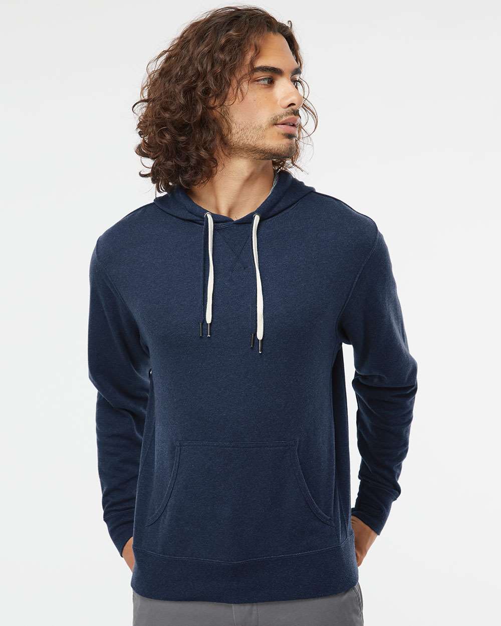 Unisex Midweight French Terry Hooded Sweatshirt - OnModelFront - B81576652 - Navy Heather