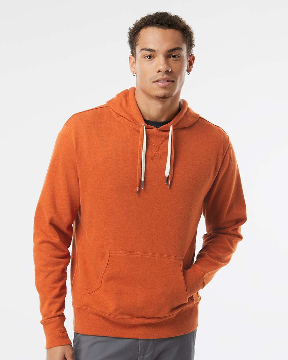 Unisex Midweight French Terry Hooded Sweatshirt - OnModelFront - B81576662 - Burnt Orange Heather
