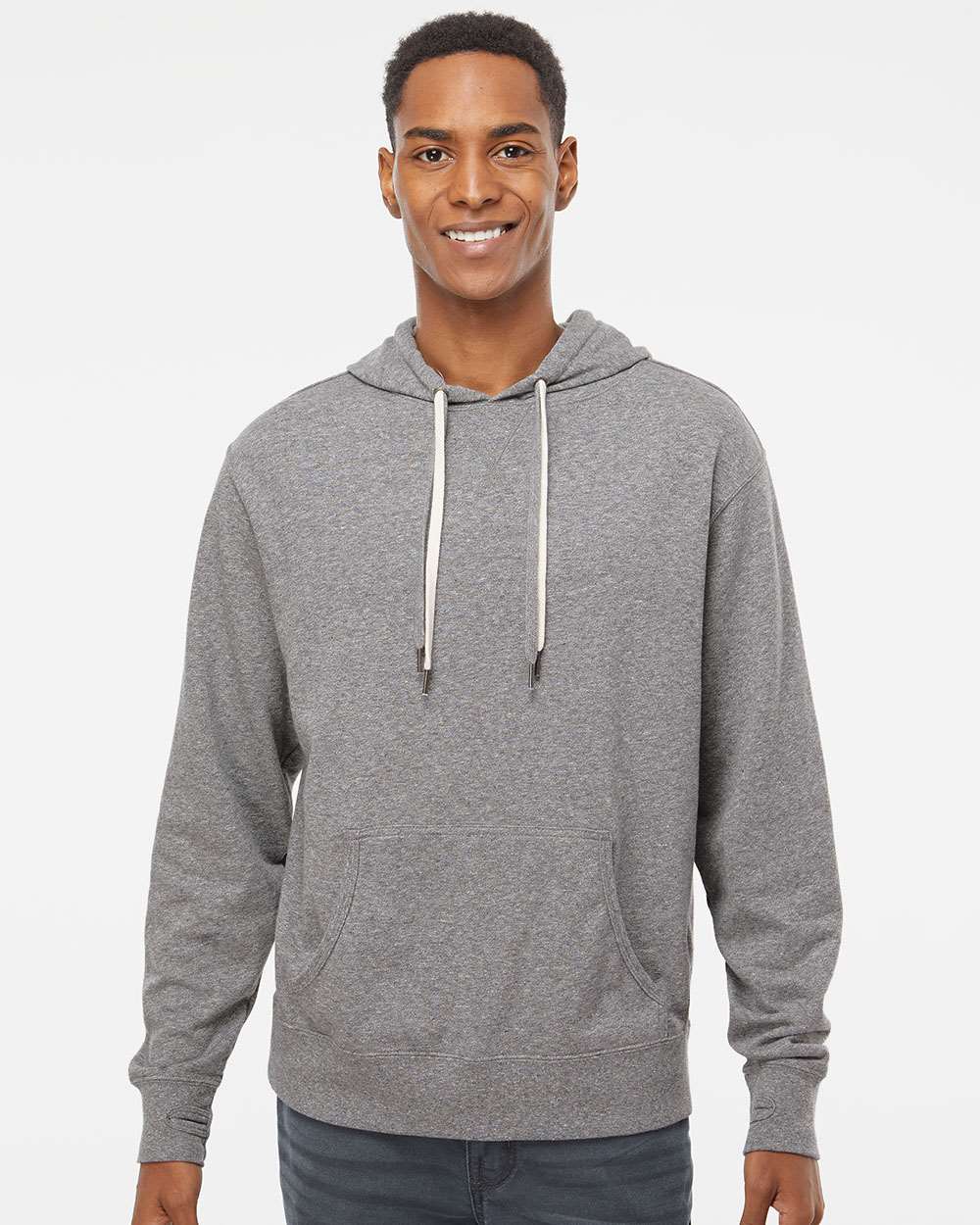 Unisex Midweight French Terry Hooded Sweatshirt - OnModelFront - B81576902 - Salt & Pepper