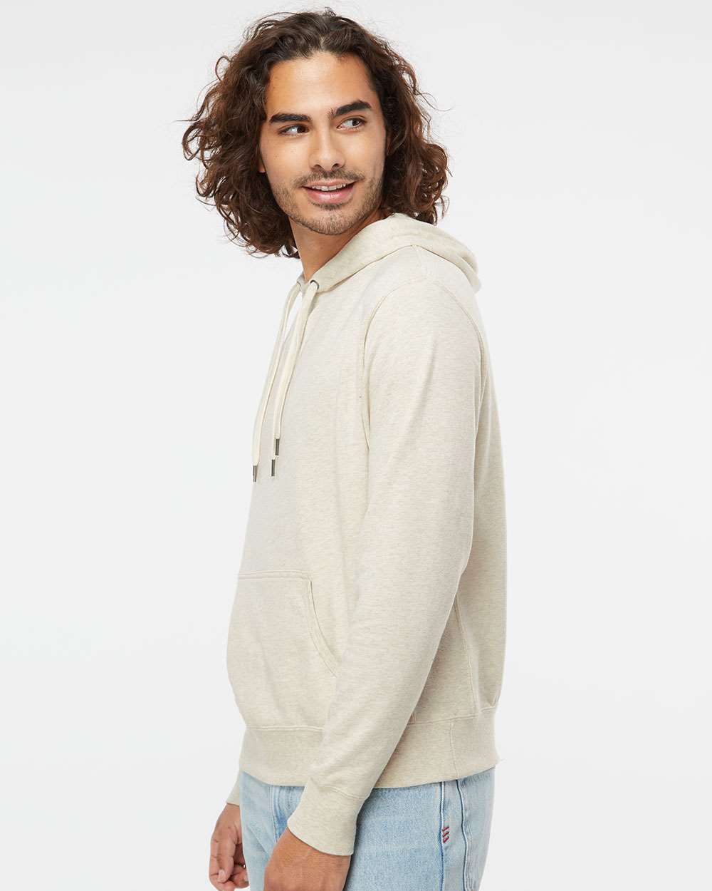 Unisex Midweight French Terry Hooded Sweatshirt - OnModelSide - B81576362 - Oatmeal Heather