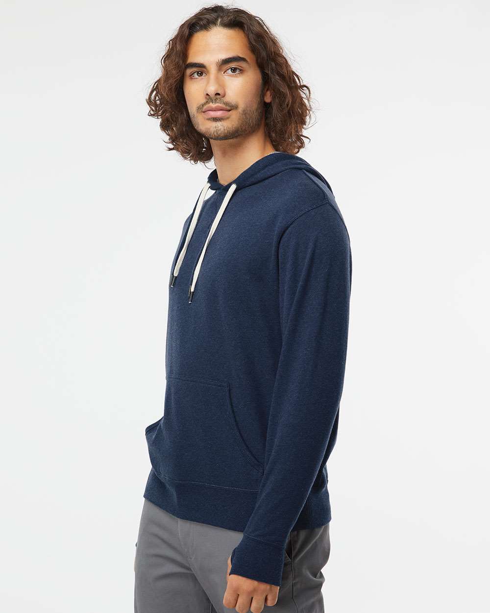 Unisex Midweight French Terry Hooded Sweatshirt - OnModelSide - B81576652 - Navy Heather