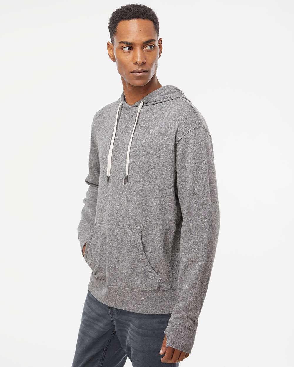 Unisex Midweight French Terry Hooded Sweatshirt - OnModelSide - B81576902 - Salt & Pepper