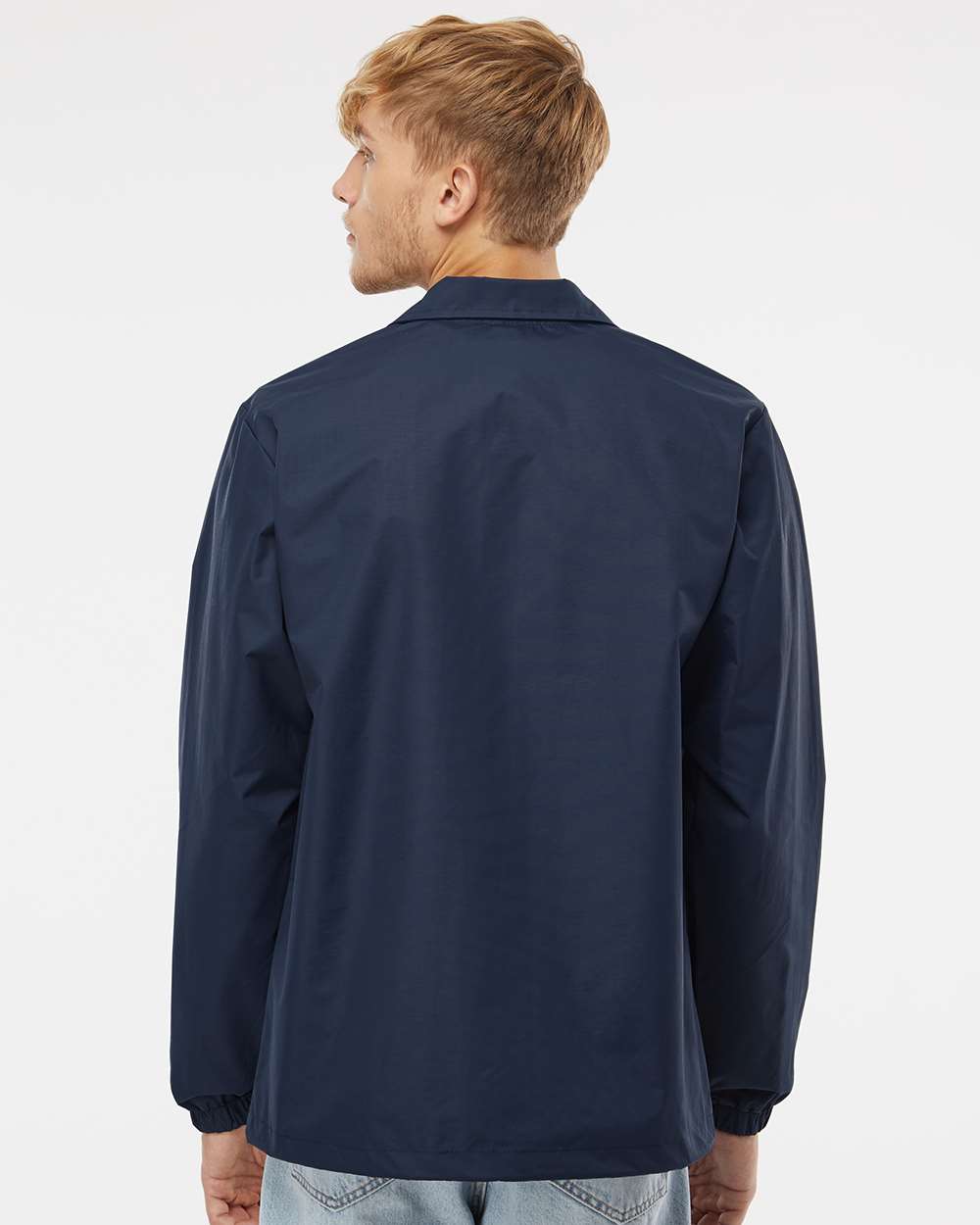 Men's Water-Resistant Windbreaker Coach’s Jacket - OnModelBack - B20876652 - Classic Navy