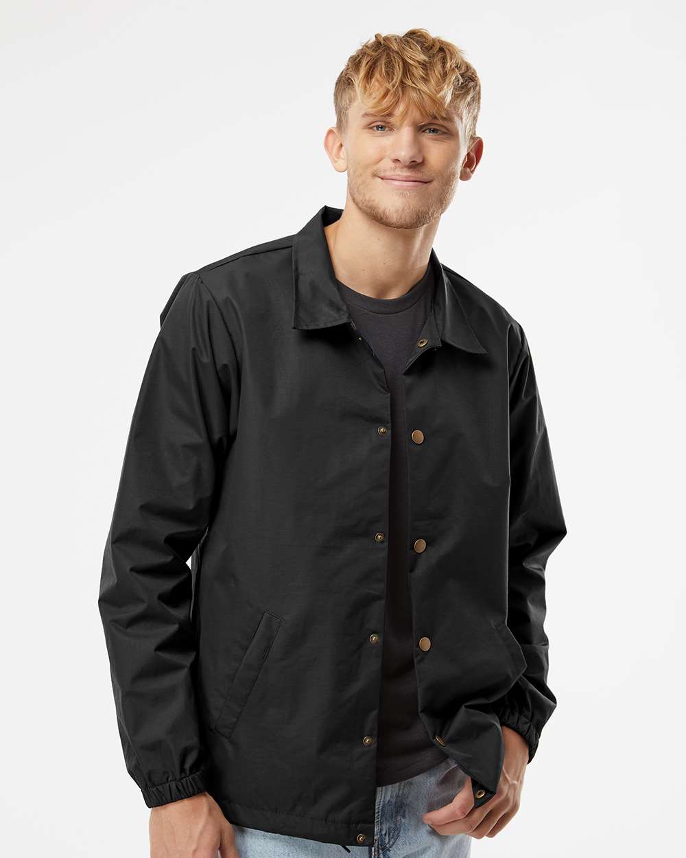 Men's Water-Resistant Windbreaker Coach’s Jacket - OnModelFront - B20876502 - Black