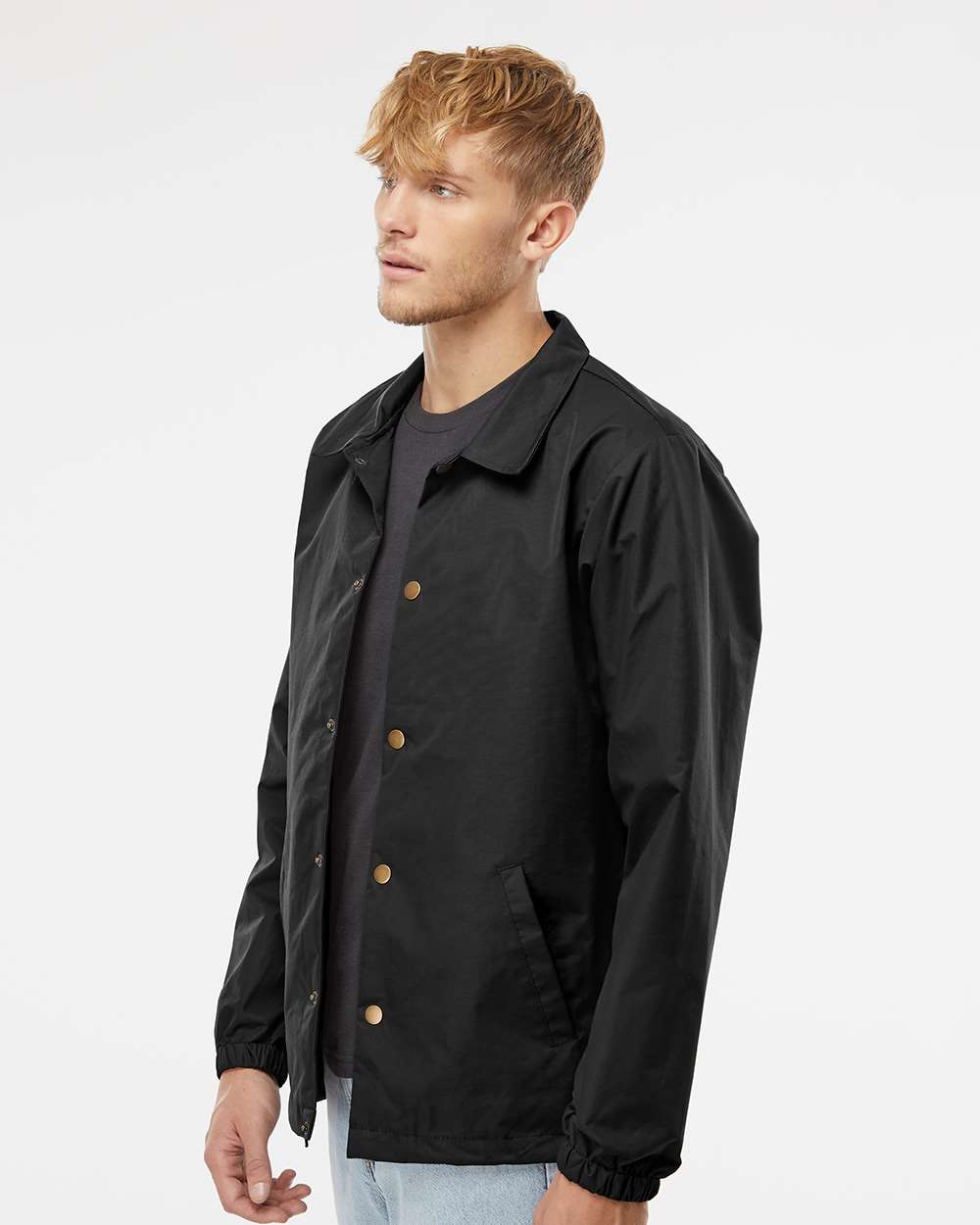 Men's Water-Resistant Windbreaker Coach’s Jacket - OnModelSide - B20876502 - Black