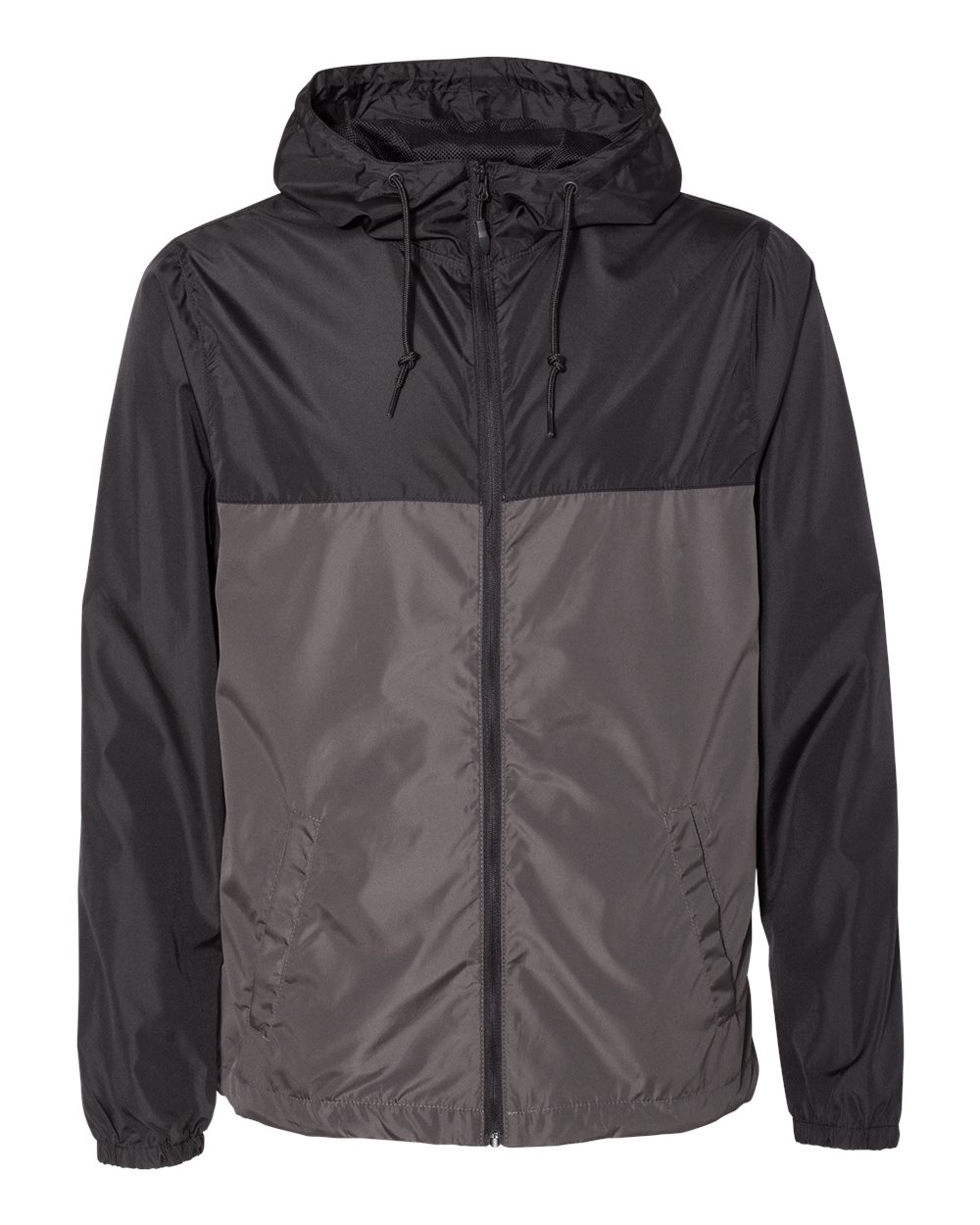 Men's Lightweight Windbreaker Full-Zip Jacket - Front - B21876512 - Black/ Graphite