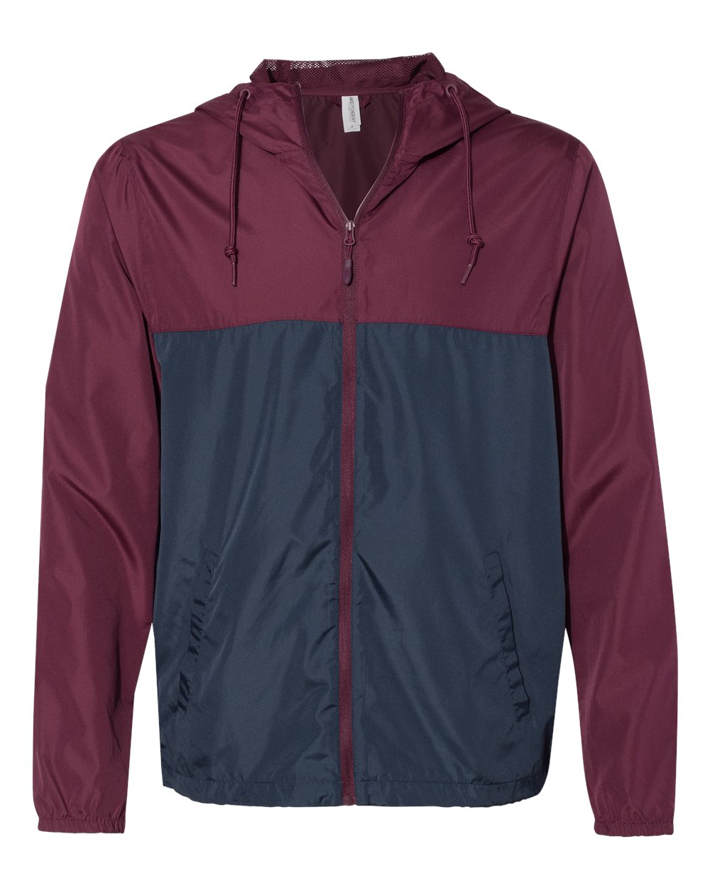 Men's Lightweight Windbreaker Full-Zip Jacket - Front - B21876542 - Maroon/ Classic Navy