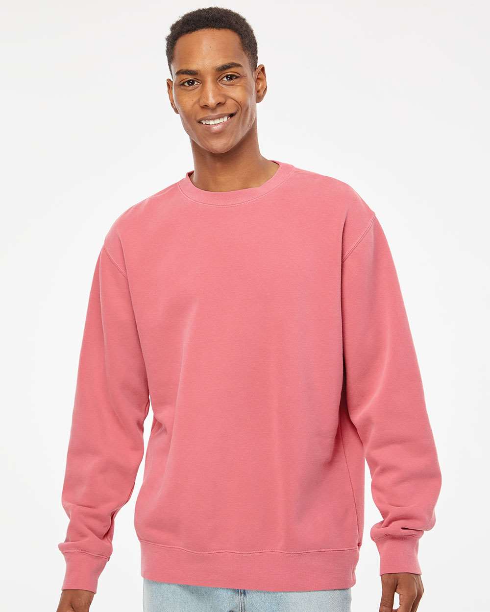 Unisex Midweight Pigment-Dyed Crewneck Sweatshirt - OnModelFront - B22376302 - Pigment Pink