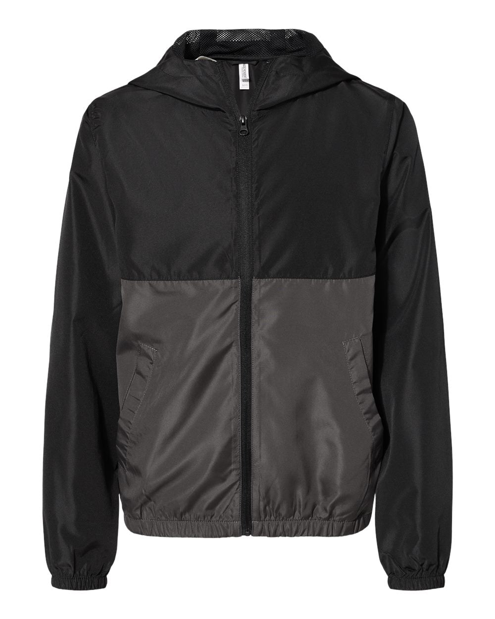 Youth Lightweight Windbreaker Full-Zip Jacket - Front - B36876512 - Black/ Graphite