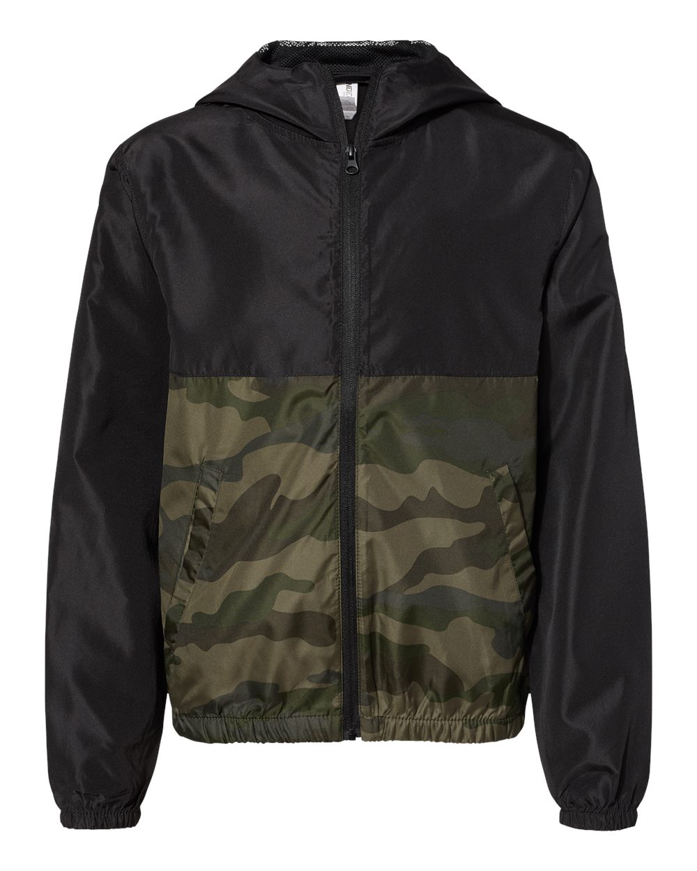 Youth Lightweight Windbreaker Full-Zip Jacket - Front - B36876612 - Black/ Forest Camo