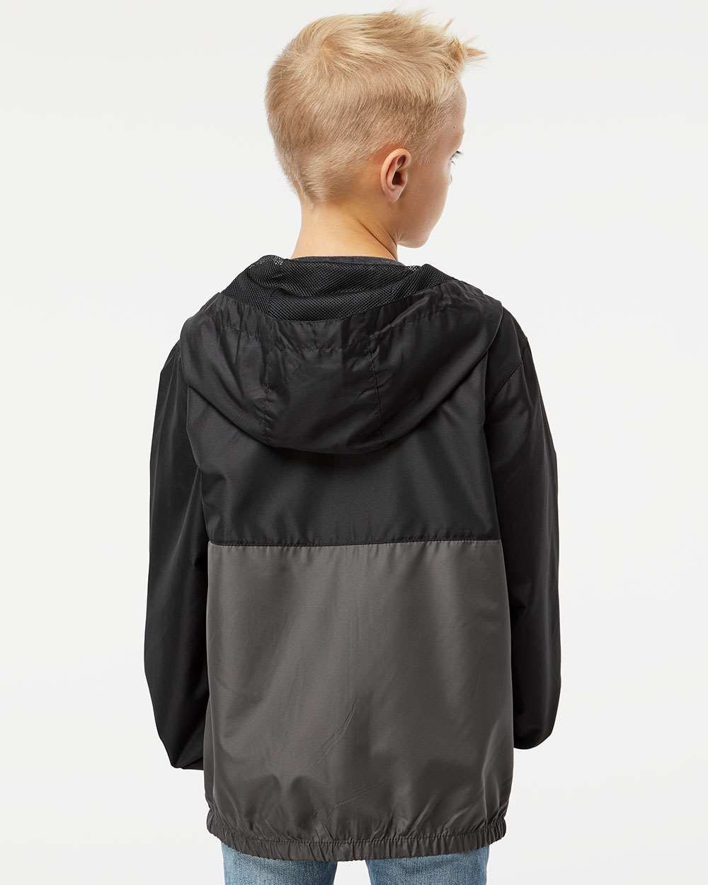 Youth Lightweight Windbreaker Full-Zip Jacket - OnModelBack - B36876512 - Black/ Graphite