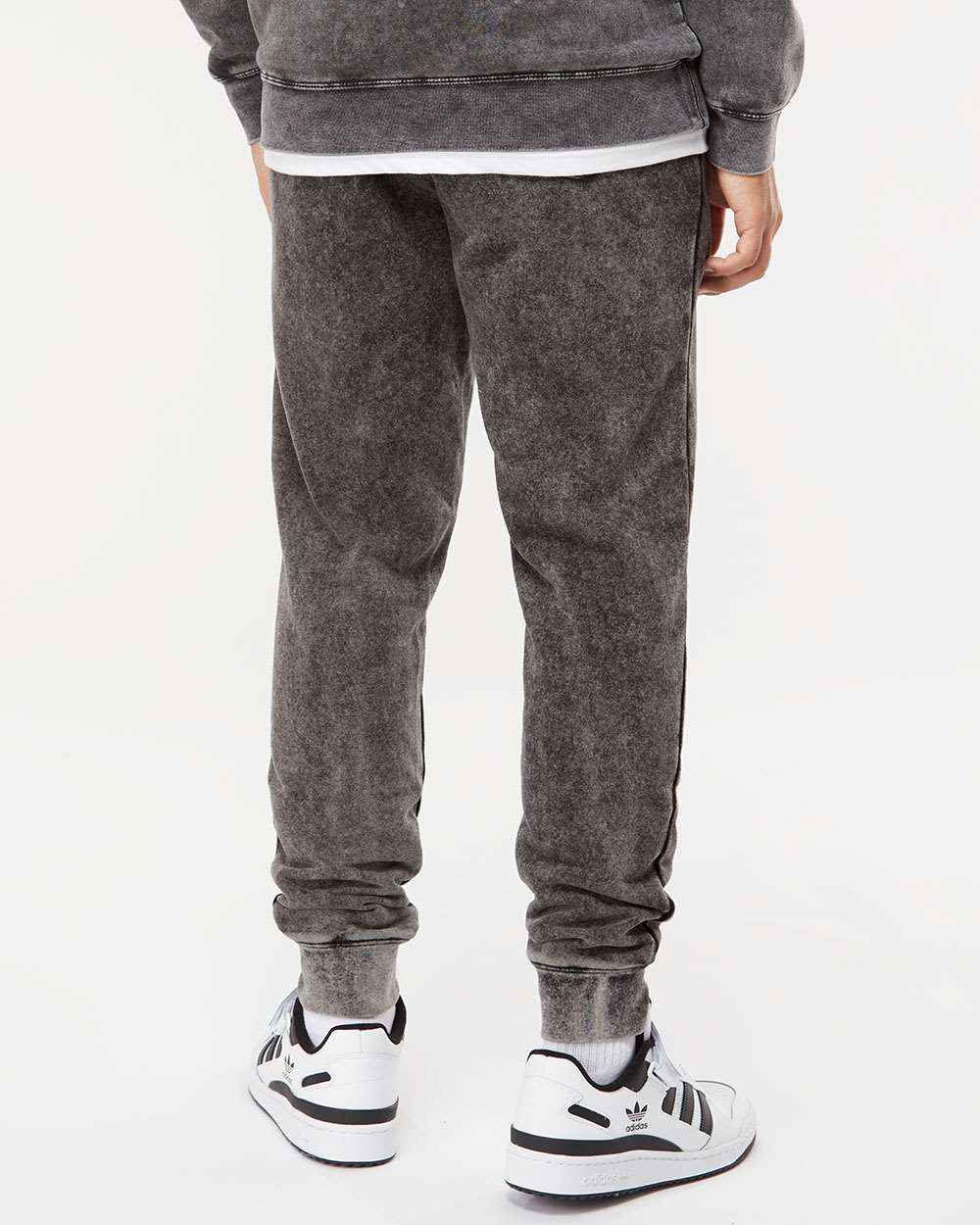 Unisex Mineral Wash Fleece Sweatpants - OnModelBack - B02076502 - Black