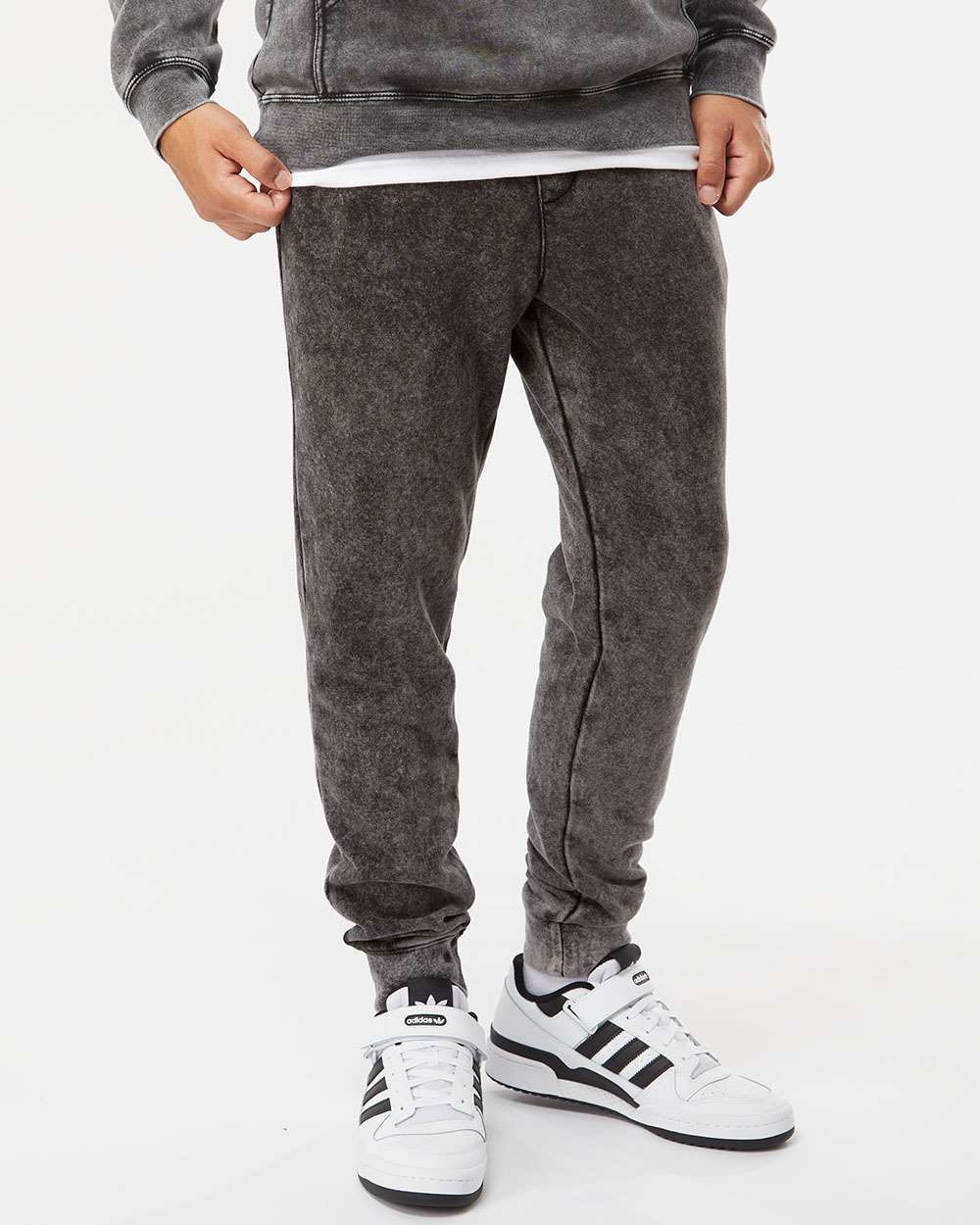 Unisex Mineral Wash Fleece Sweatpants - OnModelFront - B02076502 - Black